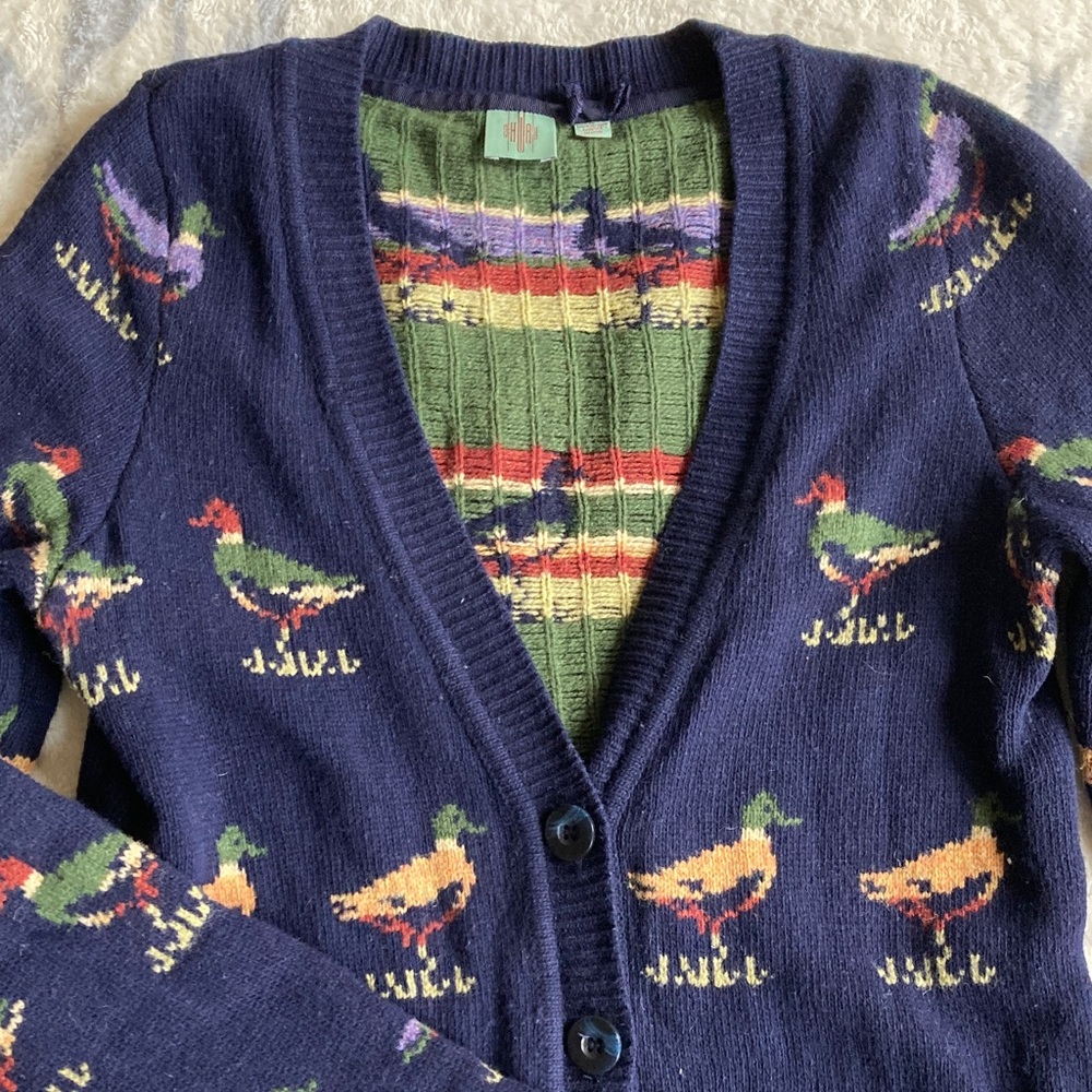 Anthropologie HWR Wool Cardigan Sweater Mallard Duck Print Size M - Picture 16 of 16